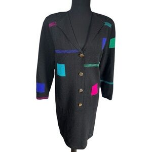 Alnoral Vintage Dress Womens Small Black Knit Long Sleeve Geometric Knee Length